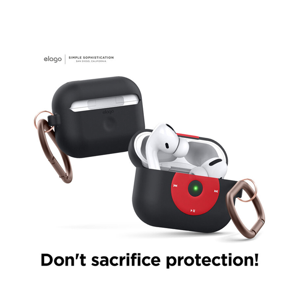 Elago чехол для AirPods Pro силиконовый AW6 Music Player с карабином (черный) EAPPAW6-HANG-BK