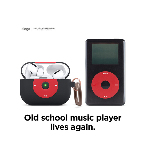 Elago чехол для AirPods Pro силиконовый AW6 Music Player с карабином (черный) EAPPAW6-HANG-BK
