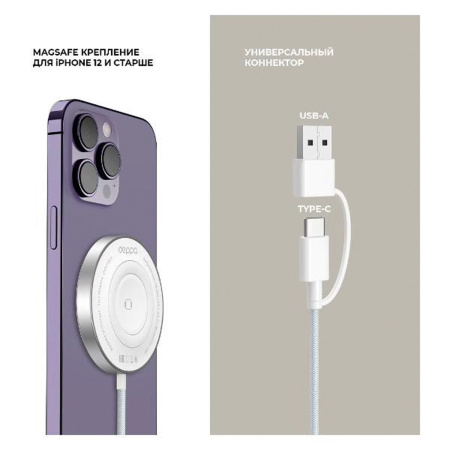 Deppa БЗУ 2 в1 QI Fast Charge 18W MagSafe (белый) 24021