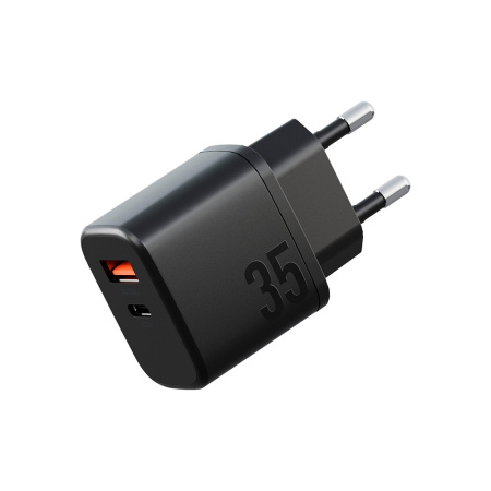 EnergEA СЗУ GoPort Velox Kit GaN35 Type-C + USB A + кабель Type-C/Type-C (черный) CHR-GPVLX-EU-BLK