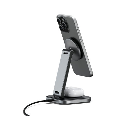 Satechi БЗУ 2 в 1 Foldable QI2 Wireless Charging Stand (серый) ST-Q21FM