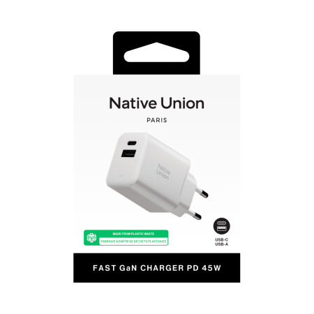 Native Union СЗУ PD Fast GaN Charger 45W Type-C + USB A (белый) FAST-PD45AC-WHT-EU