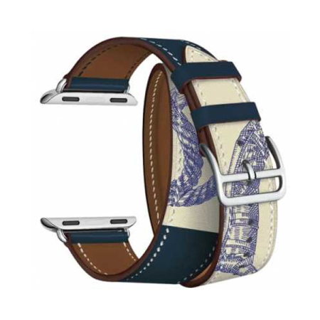 Lyambda ремешок кожаный Meridiana 46/49 мм (синий/белый) LWA-01-44-BLP