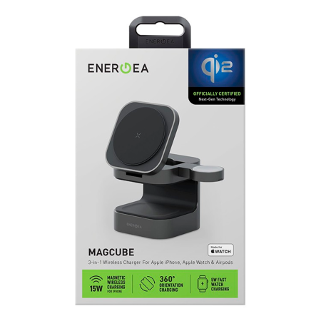 EnergEA БЗУ MagCube Qi2 3 в 1 15W MagSafe (черный) MAG-CUBE-GUN