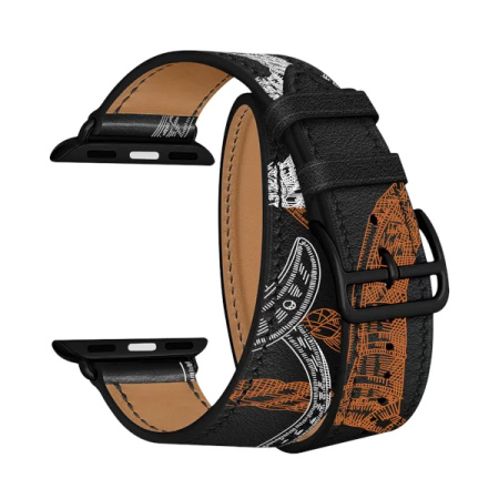 Lyambda ремешок кожаный Meridiana 46/49 мм (черный/белый) LWA-01-44-BKP