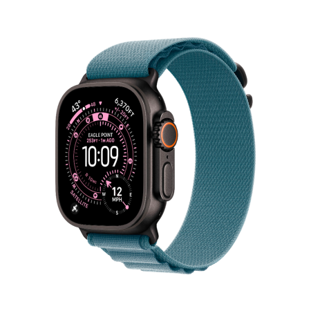 Apple Watch Ultra 3 49mm, черный, Alpine Loop L голубой ремешок