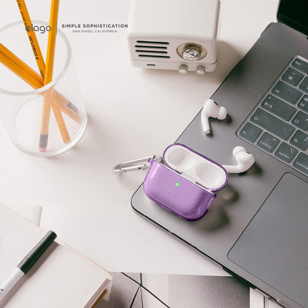 Elago чехол для AirPods Pro 2 Clear Hang case с карабином (фиолетовый) EAPP2CL-HANG-DPU