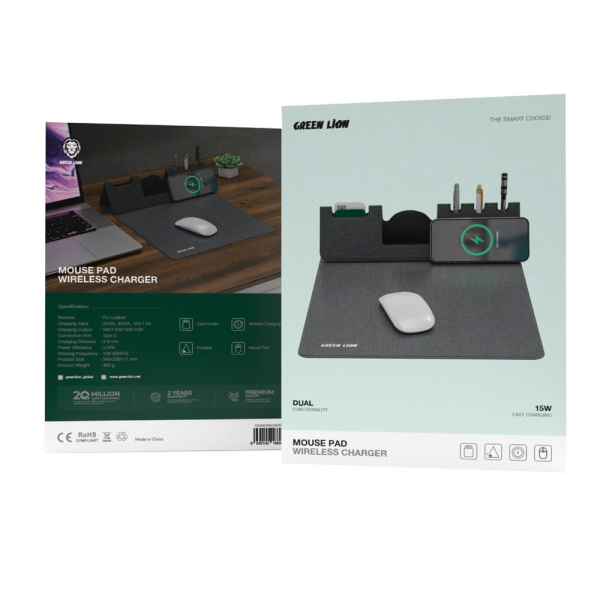 Green Lion коврик для мыши + БЗУ 15W  (серый) GNMSPADWIRGY