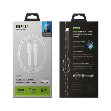 EnergEA кабель Type-C/Lightning NyloFlex C94 MFI 1.5м (белый) CBL-NFCL-WHT150