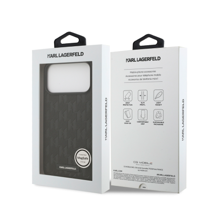 Lagerfeld чехол для iPhone 17 Pro Max PU Saffiano Monogram Metal MagSafe (черный) KLHMP17XSAKLHPK