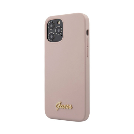 Guess чехол для iPhone 12 Mini Liquid Silicone Gold metal Logo Hard (розовый) GUHCP12SLSLMGLP
