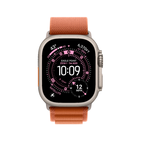 Apple Watch Ultra 3 49mm, натуральный, Alpine Loop M оранжевый ремешок