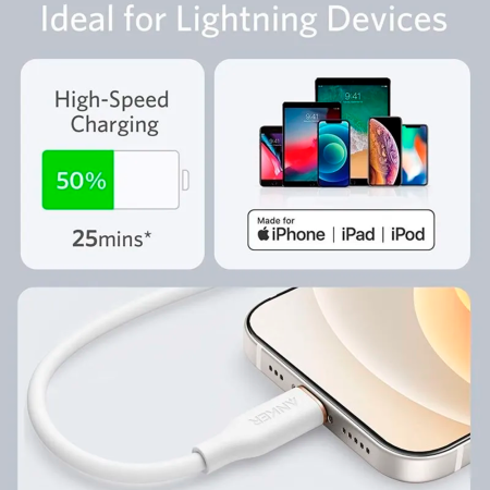 Anker кабель Type-C/Lightning PowerLine III Flow 30W 0.9м (белый) A8662621 Anker кабель Type-C/Lightning PowerLine III Flow 30W 0.9м (белый) A8662621