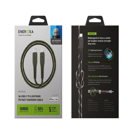 EnergEA кабель Type-C/Lightning NyloFlex C94 MFI 1.5м (зеленый) CBL-NFCL-GRN150
