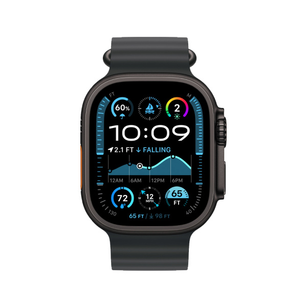 Apple Watch Ultra 2 49mm, черный, Ocean Band черный ремешок Apple Watch Ultra 2 49mm, черный, Ocean Band черный ремешок