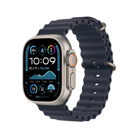 Apple Watch Ultra 2 49mm, натуральный, Ocean Band темно-синий ремешок