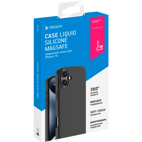 Deppa чехол для iPhone 16 Liquid Silicone MagSafe (черный) 84204 Deppa чехол для iPhone 16 Liquid Silicone MagSafe (черный) 84204