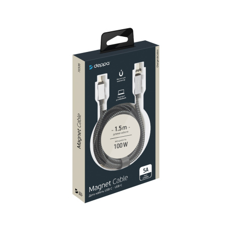 Deppa кабель Type-C/Type-C PD 100W нейлон 1.5м (серый) 72335
