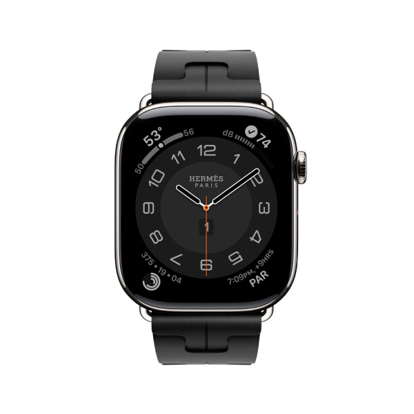 Apple Watch 11 46 Hermes, титан, черный силиконовый ремешок Kilim Single Tour Noir