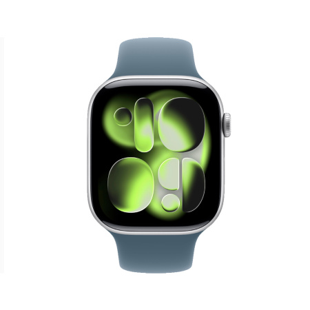 Apple Watch 11 46mm, алюминий, серебристый, спортивный синий ремешок