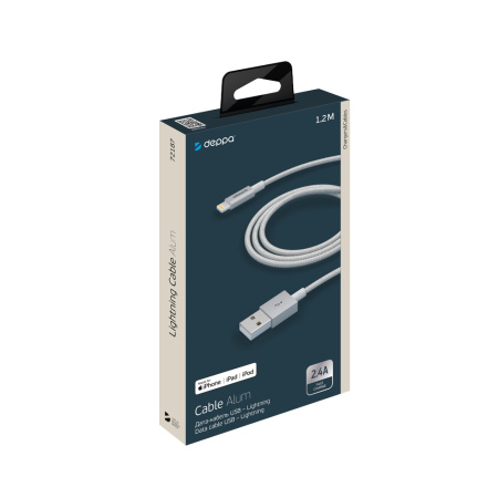 Deppa кабель USB A/Lightning 1.2м (серебристый) 72187