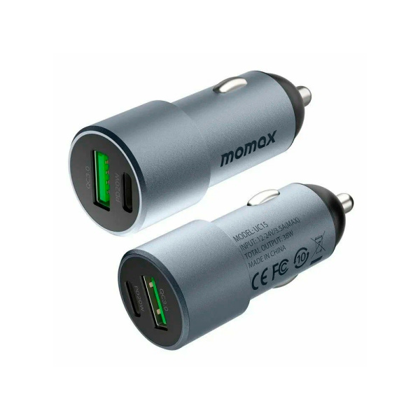 Momax АЗУ MoVe 38W Type-C + USB A (темно-серый)