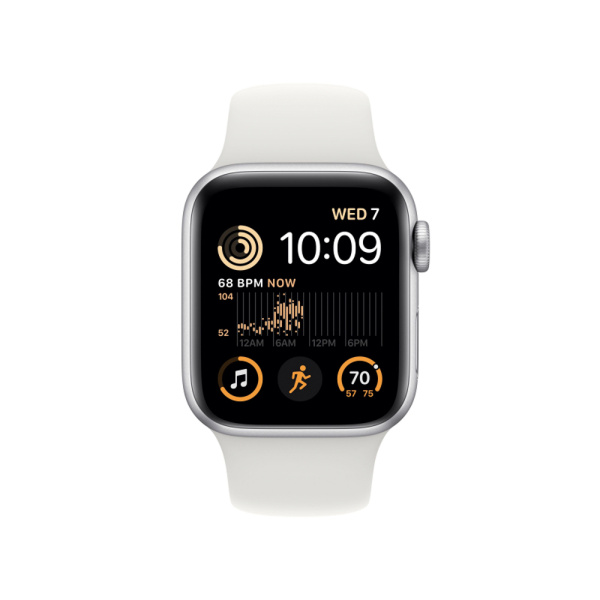 Apple Watch SE 2 40mm, серебристый, спортивный белый ремешок Apple Watch SE 2 40mm, серебристый, спортивный белый ремешок